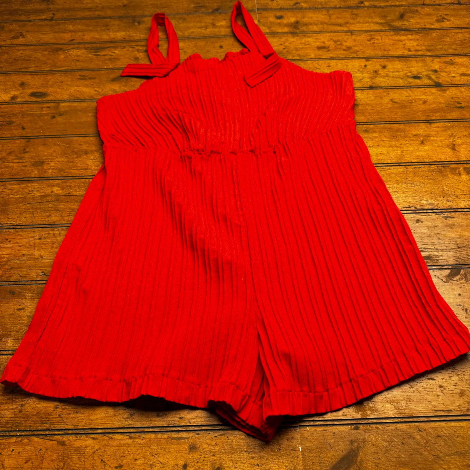 Shein Curve Red Plisse Pleated Romper Bow Tie Shoulder Straps Womens 3xl Plus